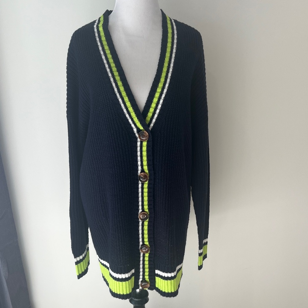 Varsity Style Navy Blue and Green Cardigan Sweater by Arizona Jean Womens Large